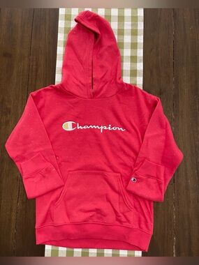 Champion Kids Pink Hoodie with Script Logo